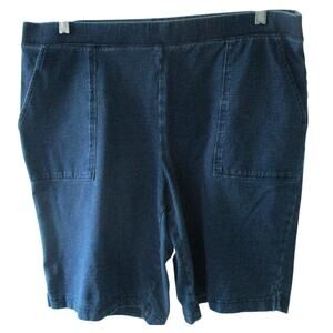 Pure Jill Women's Indigo Mid Rise Stretch Dark Wash Blue Pull On Shorts Size L.